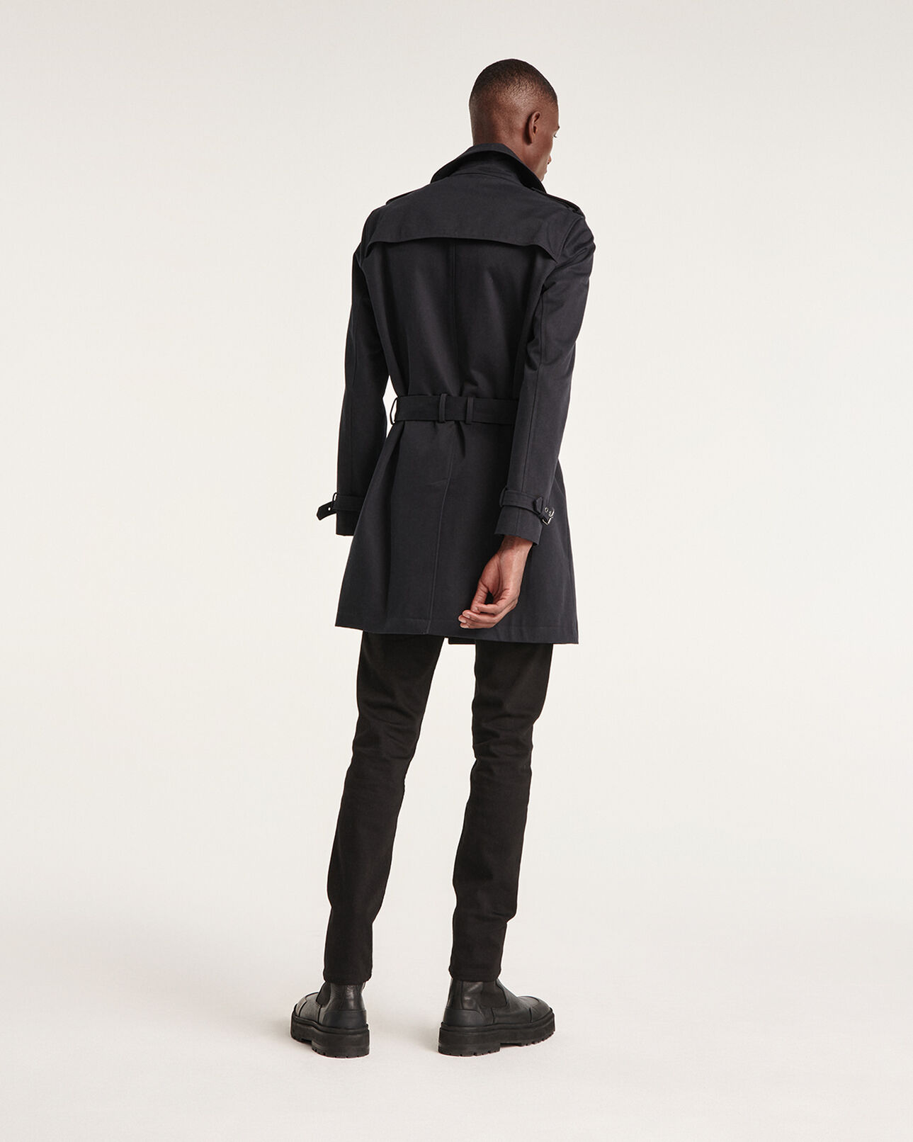 The Kooples MEN DARK NAVY navy blue trench coat in cotton gabardine