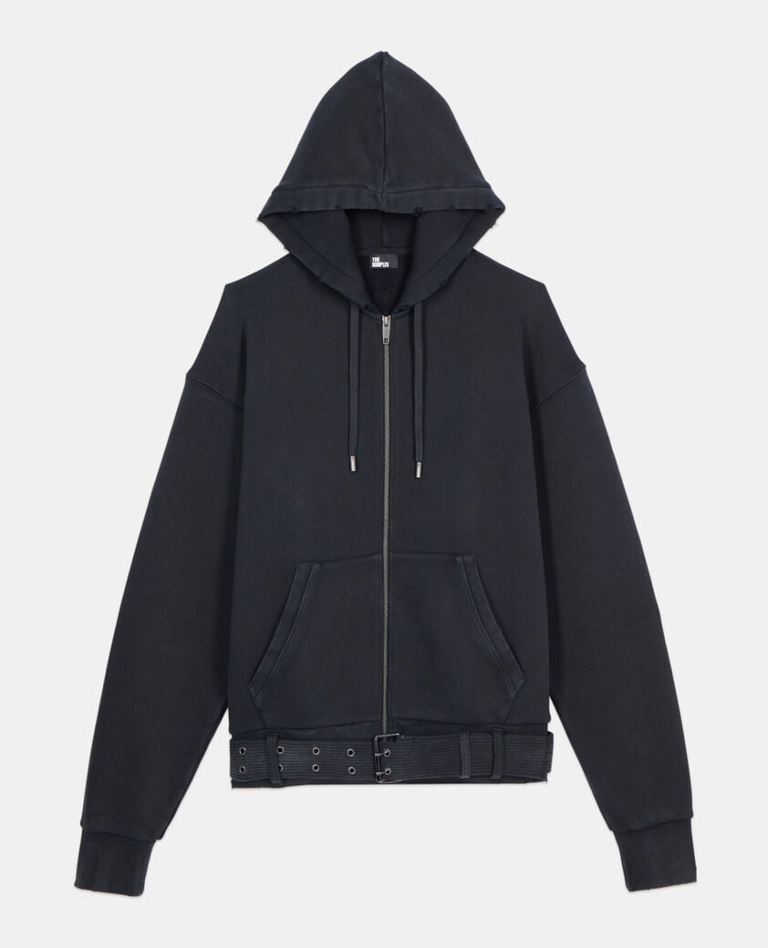 The Kooples MEN BLACK WASHED black hoodie