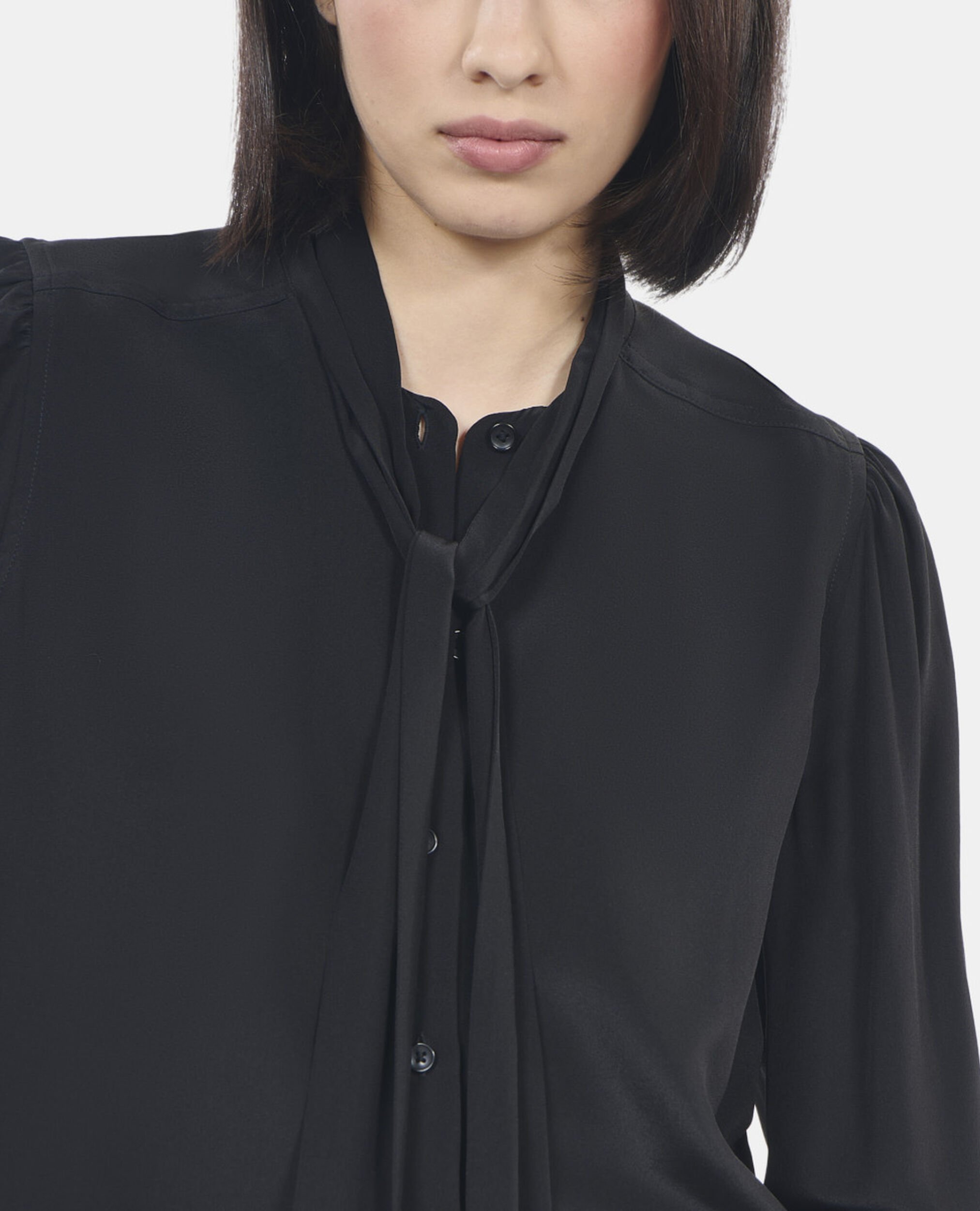 Short black silk shirt, BLACK, hi-res image number null