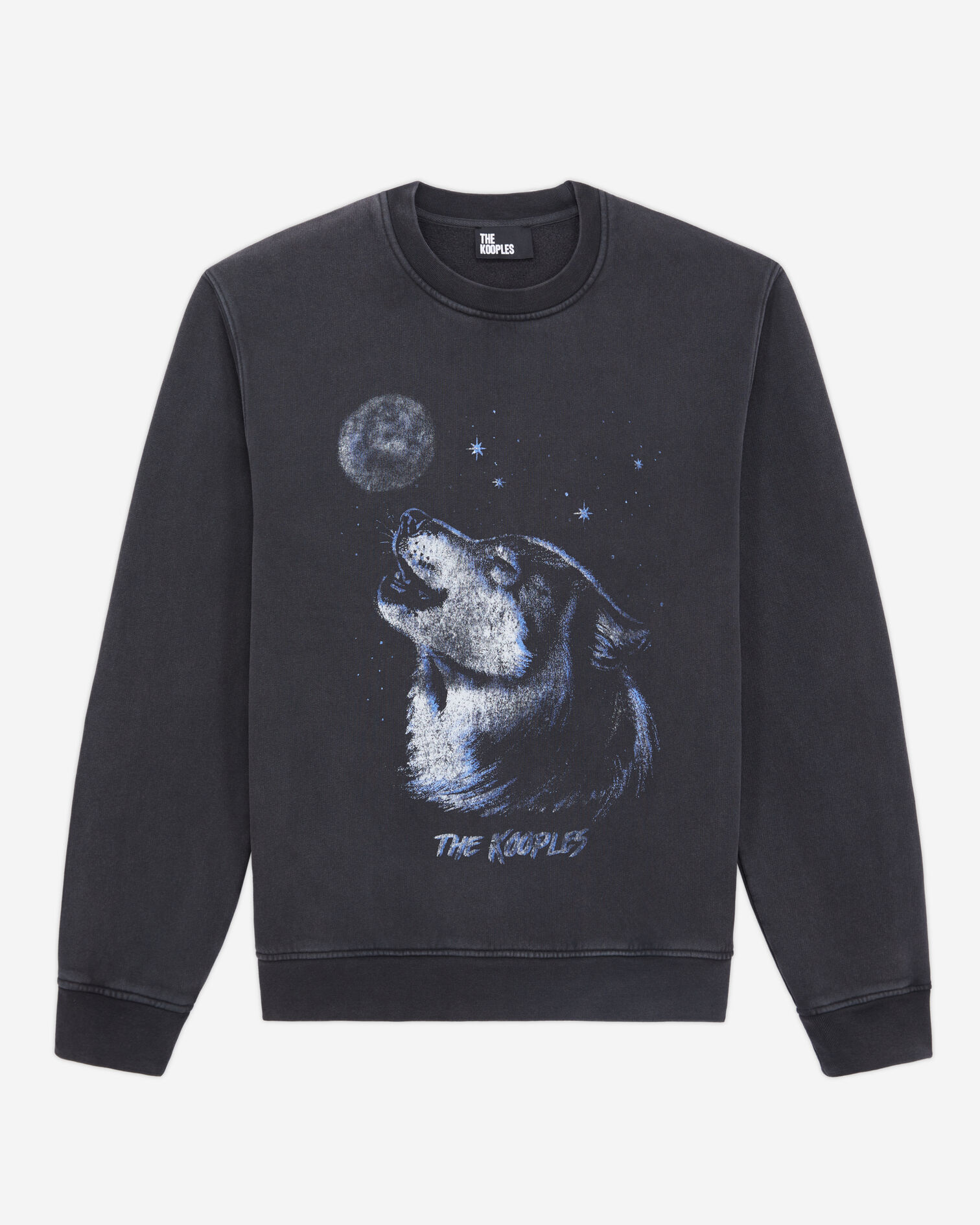Herren Schwarzes Sweatshirt mit „Wolf“-Siebdruck, BLACK WASHED, hi-res image number null