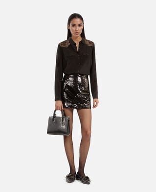 The Kooples WOMEN BLACK STONE short black sequin skirt