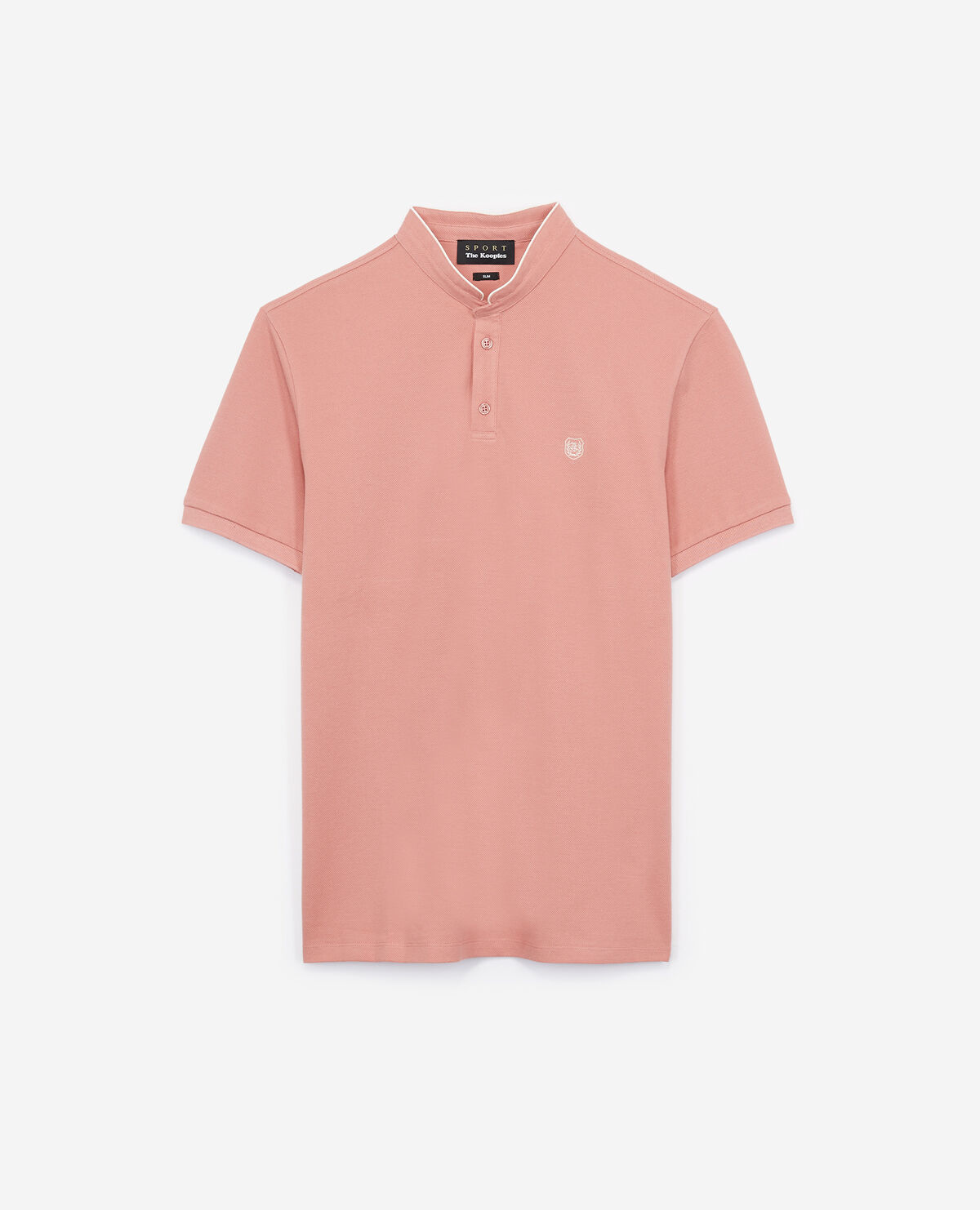Collarless cotton piqu polo shirt