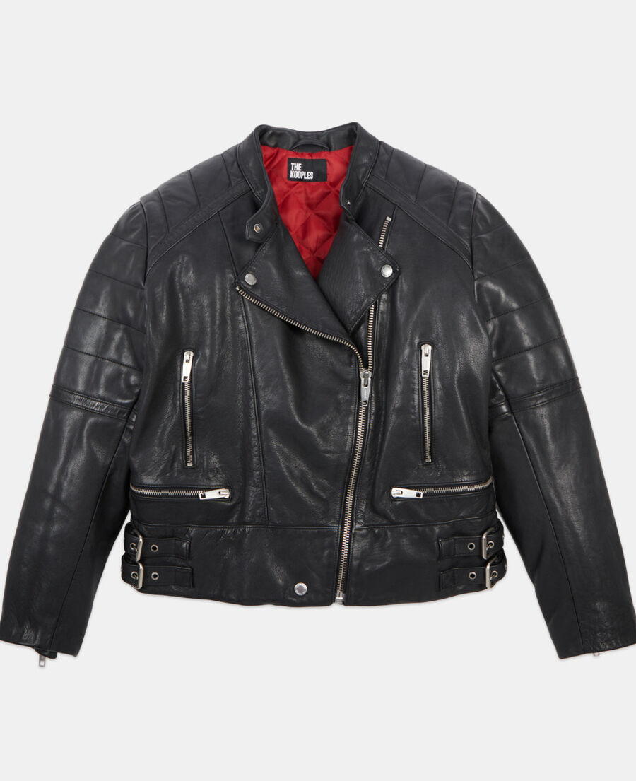 The Kooples DAMEN BLACK schwarzer blouson im bikerstil aus leder
