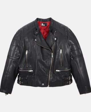 The Kooples DAMEN BLACK schwarzer blouson im bikerstil aus leder
