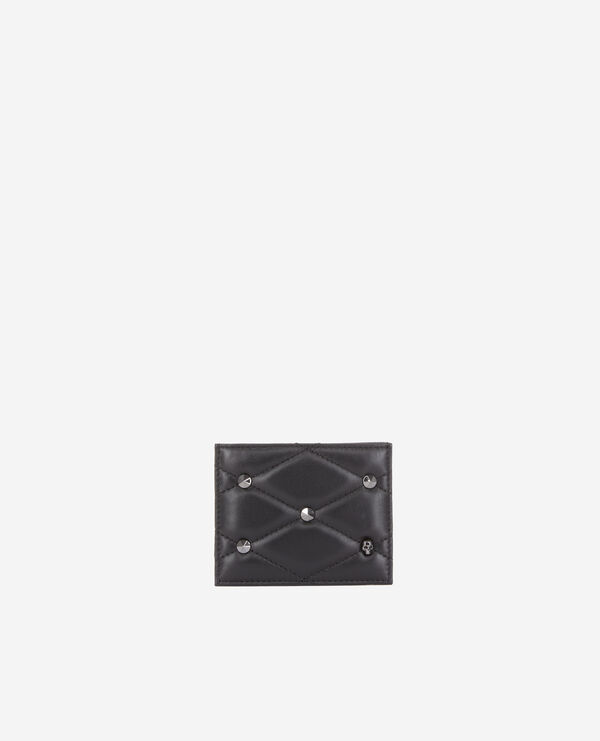 porte cartes en cuir matelassé noir