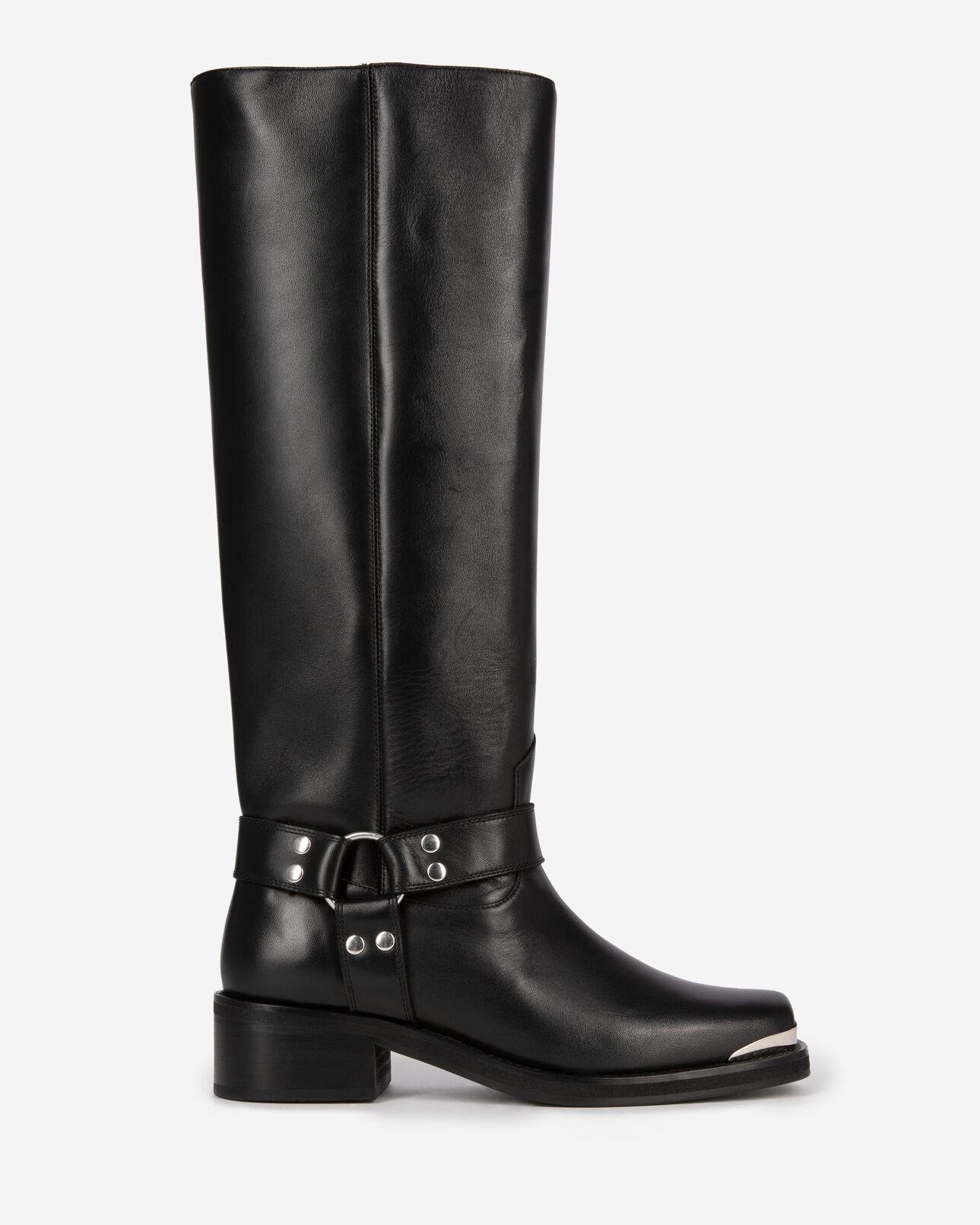The Kooples FEMME BLACK bottes à sangles en cuir noir