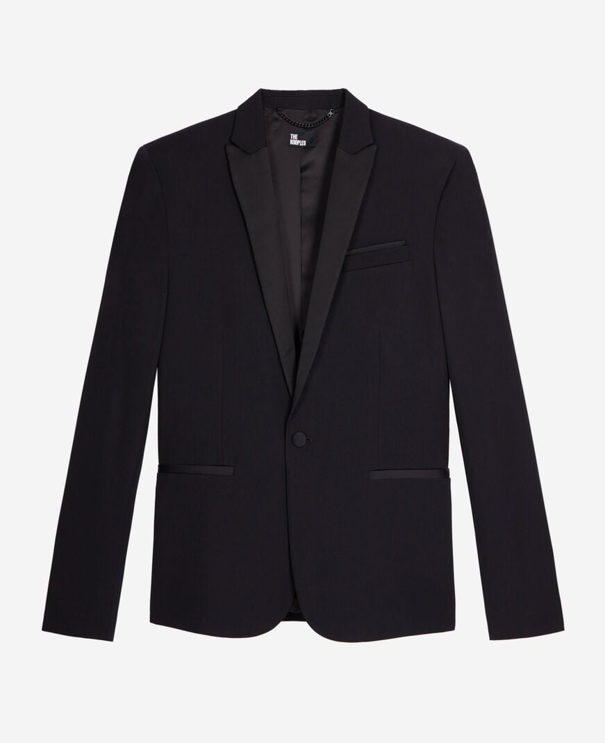 The Kooples MEN BLACK black slim fit satin detail tuxedo jacket