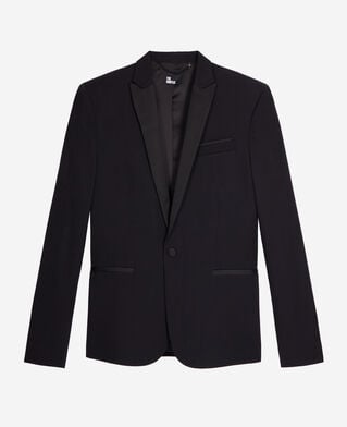 The Kooples MEN BLACK black slim fit satin detail tuxedo jacket