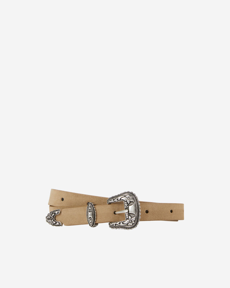 The Kooples WOMEN CAMEL / BROWN thin camel leather belt with western buckle