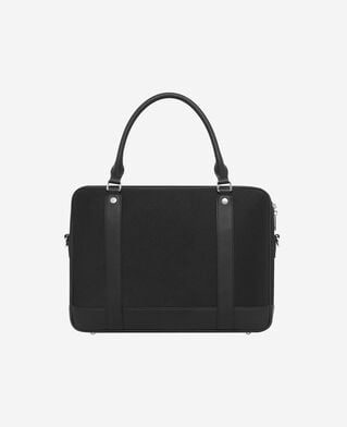 The Kooples HOMME BLACK porte-documents en canvas et cuir grain&eacute; noir