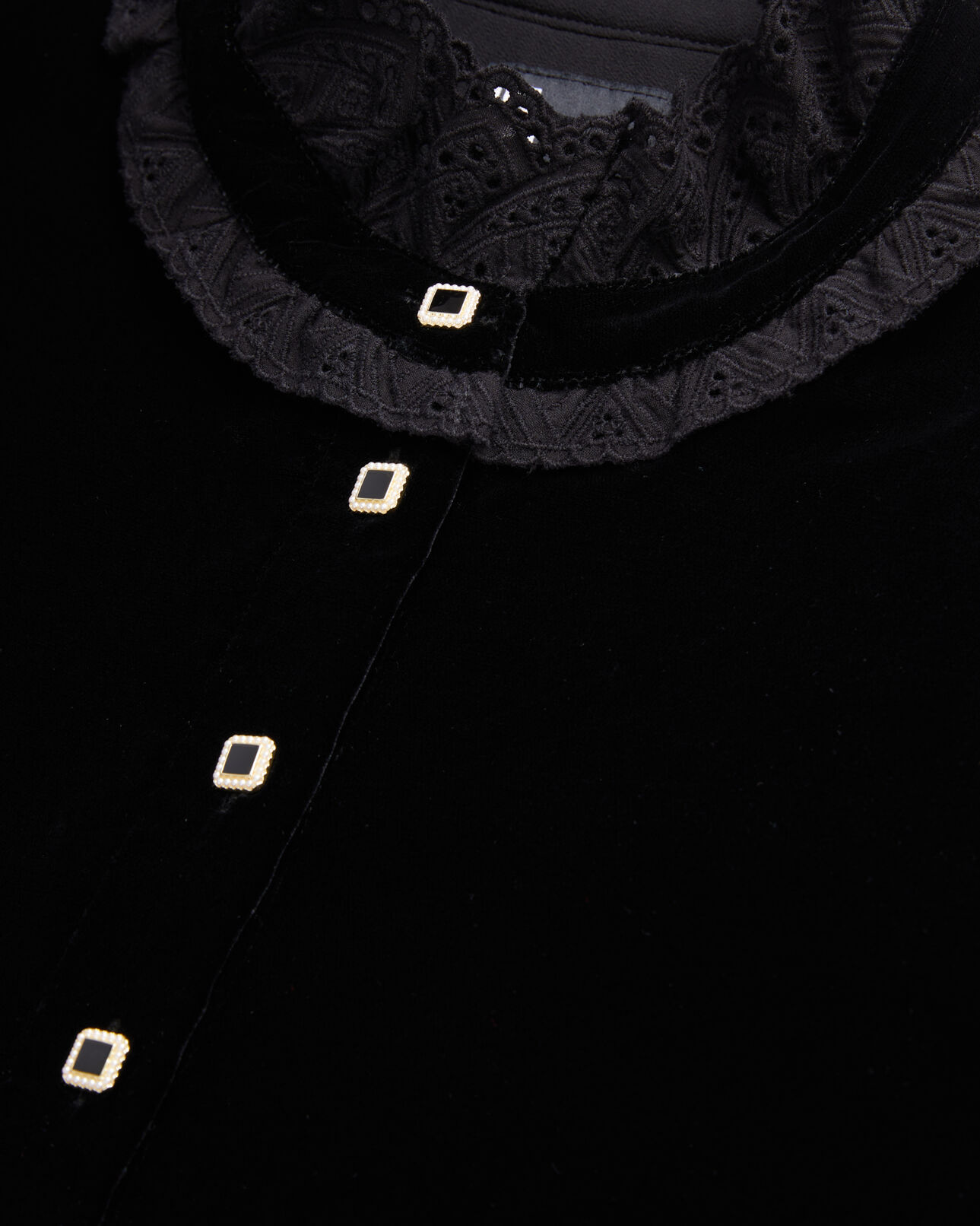 The Kooples WOMEN BLACK short black velvet dress with bijou buttons