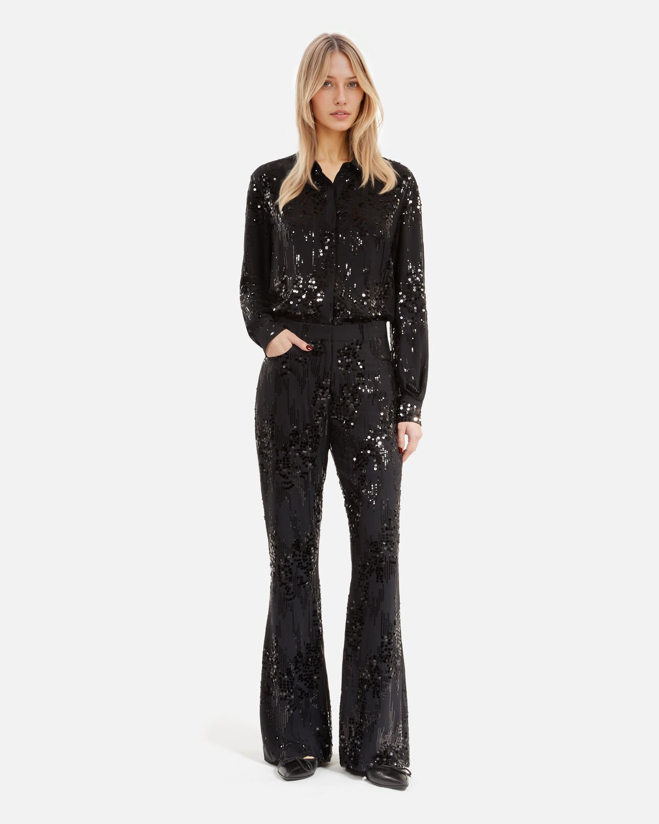 The Kooples WOMEN BLACK black sequinned flare pants