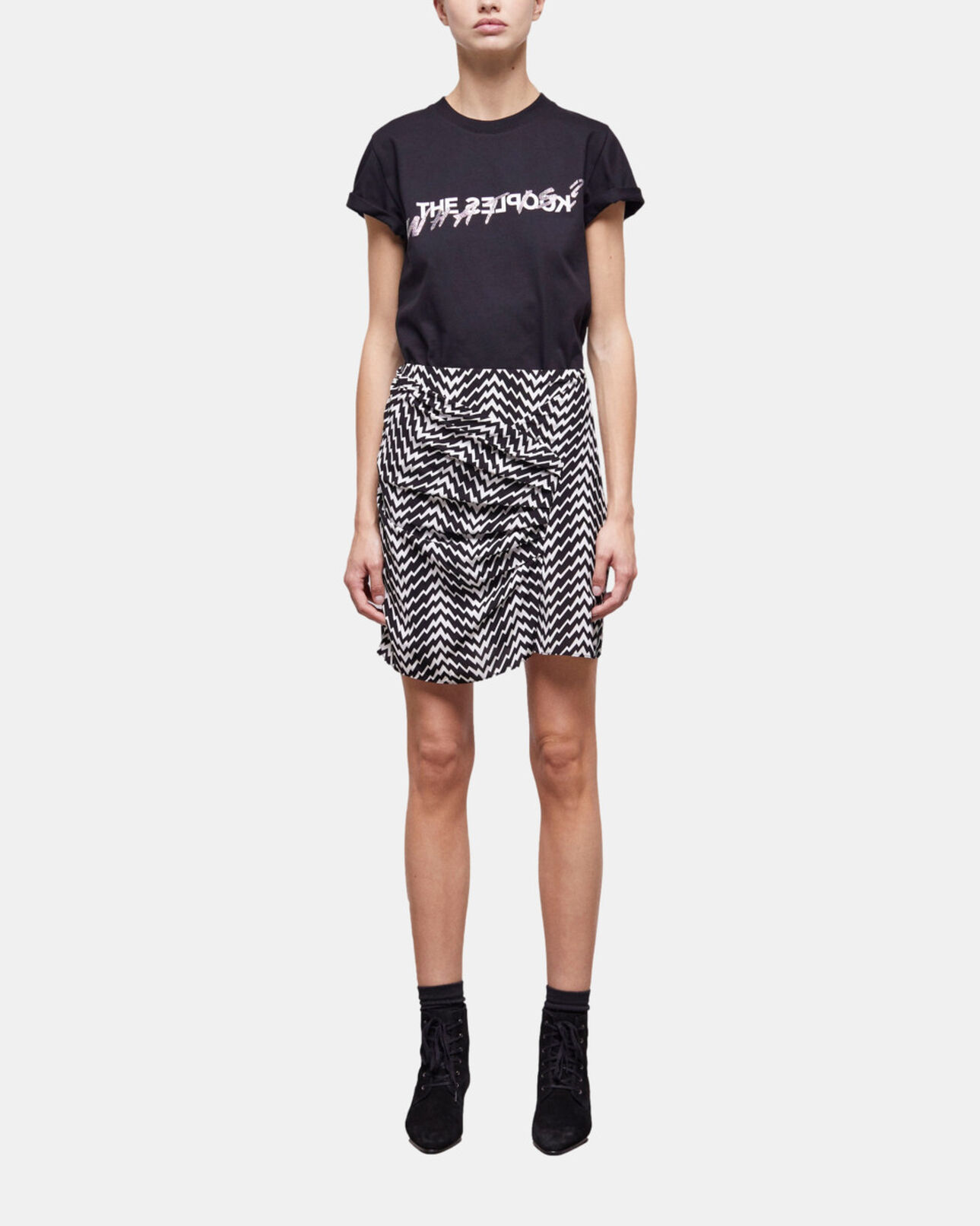 The Kooples MUJER BLACK WHITE falda corta drapeada negra