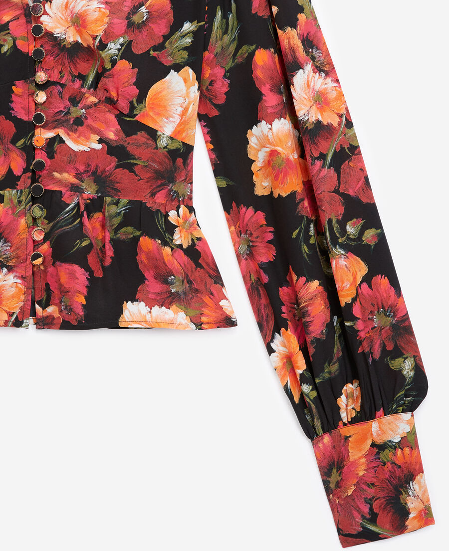 seiden-top mit orangenem blumenprint