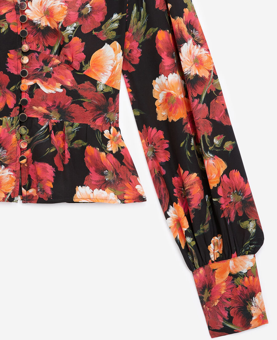 silk top with orange floral print