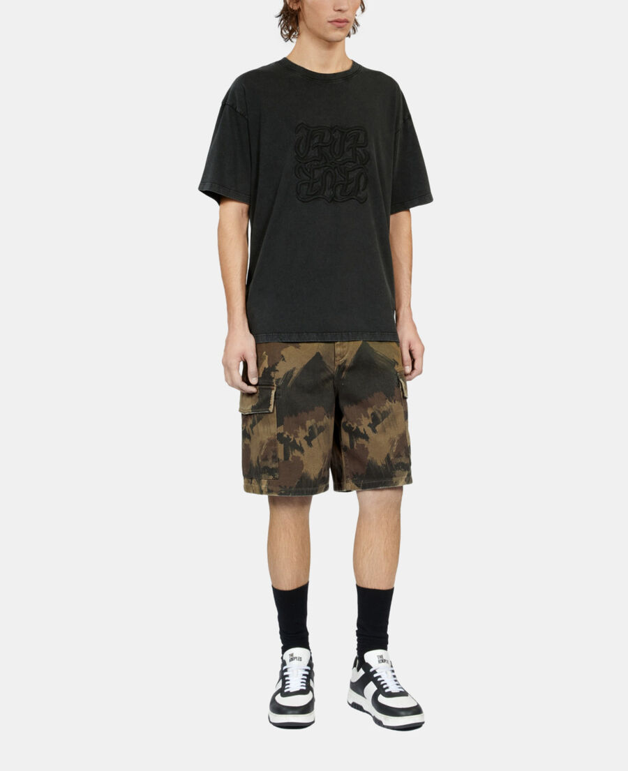 The Kooples H BLACK WASHED black t-shirt with logo embroidery
