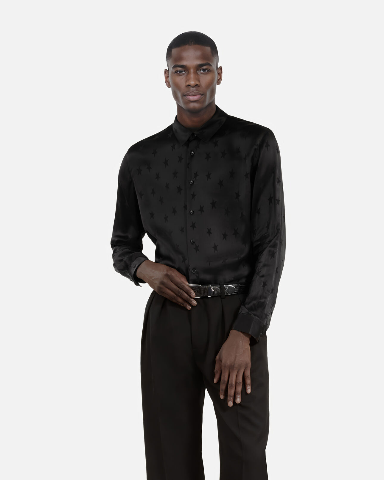 The Kooples MEN BLACK black jacquard shirt with stars