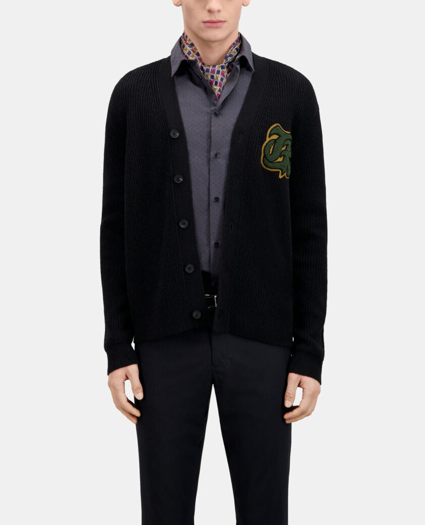 The Kooples HERREN BLACK schwarze strickjacke aus geripptem wollgemisch