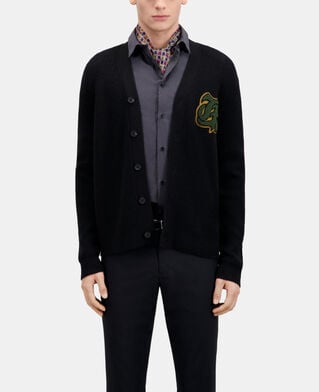 The Kooples HOMME BLACK cardigan en laine côtelée mélangée noir