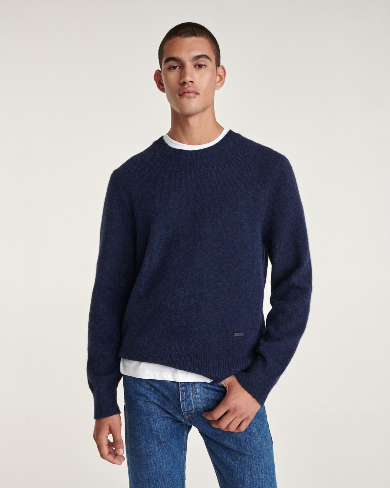 The Kooples MEN DARK NAVY navy blue alpaca wool crew neck sweater