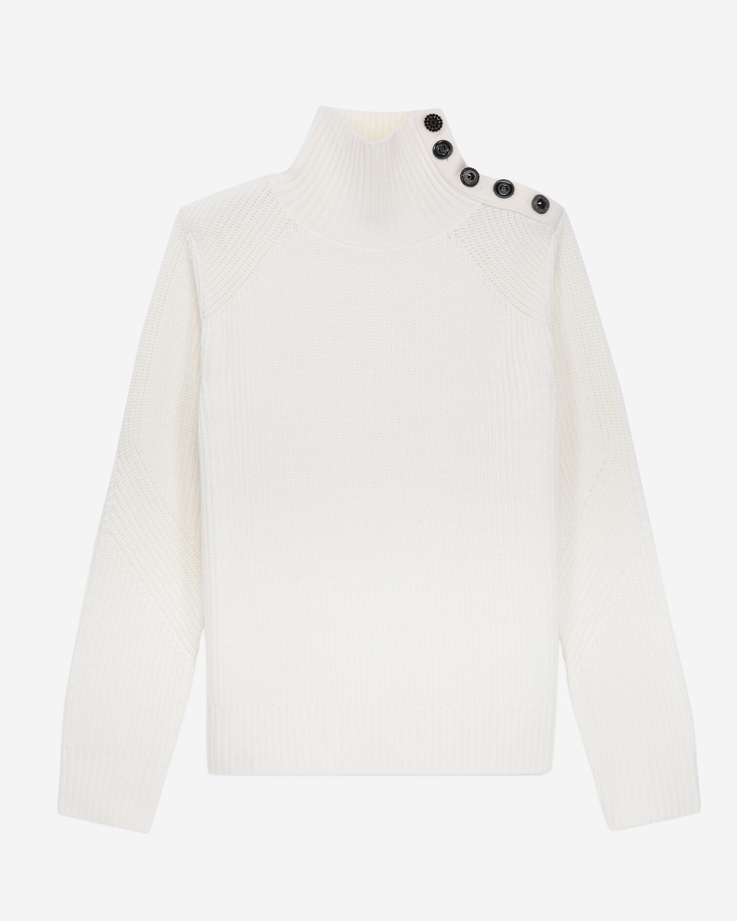 Ecru wool sweater with bijou buttons, ECRU, hi-res image number null