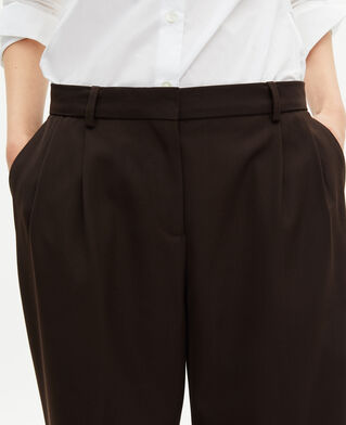 The Kooples FEMME BROWN pantalon tailleur large en laine mélangée marron