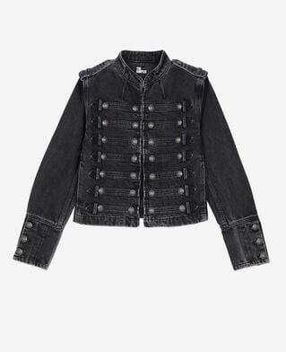 The Kooples FEMME BLACK WASHED veste style officier en denim grise