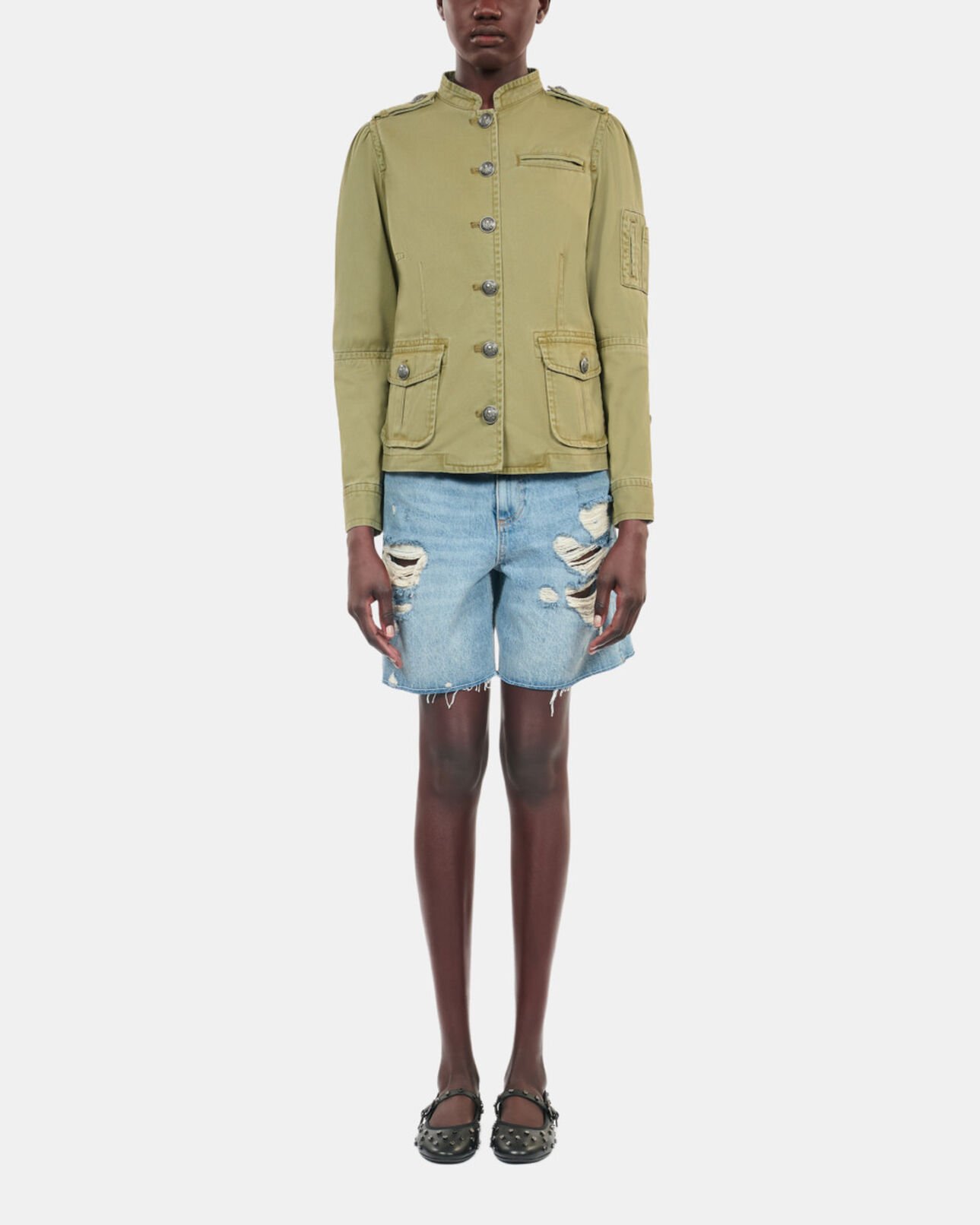 The Kooples WOMEN OLIVE NIGHT khaki officer style jacket