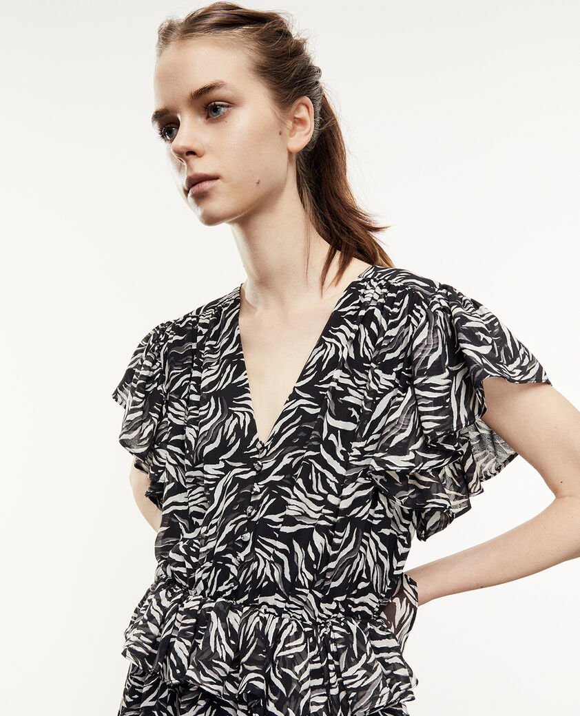 The Kooples WOMEN BLACK WHITE short black and white zebra-print dress