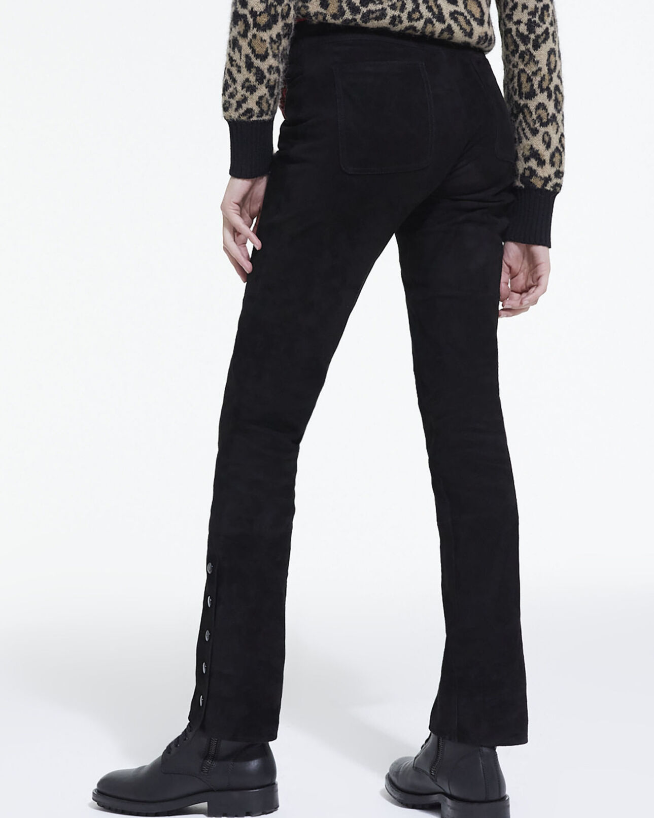 The Kooples WOMEN BLACK black suede leather straight-cut pants