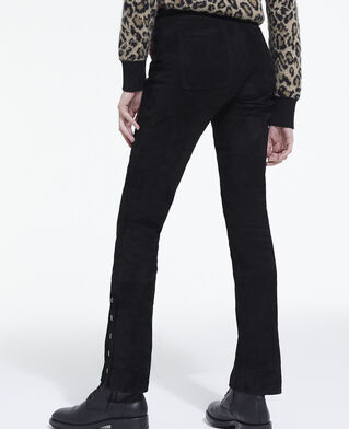 The Kooples F BLACK black suede leather straight-cut pants