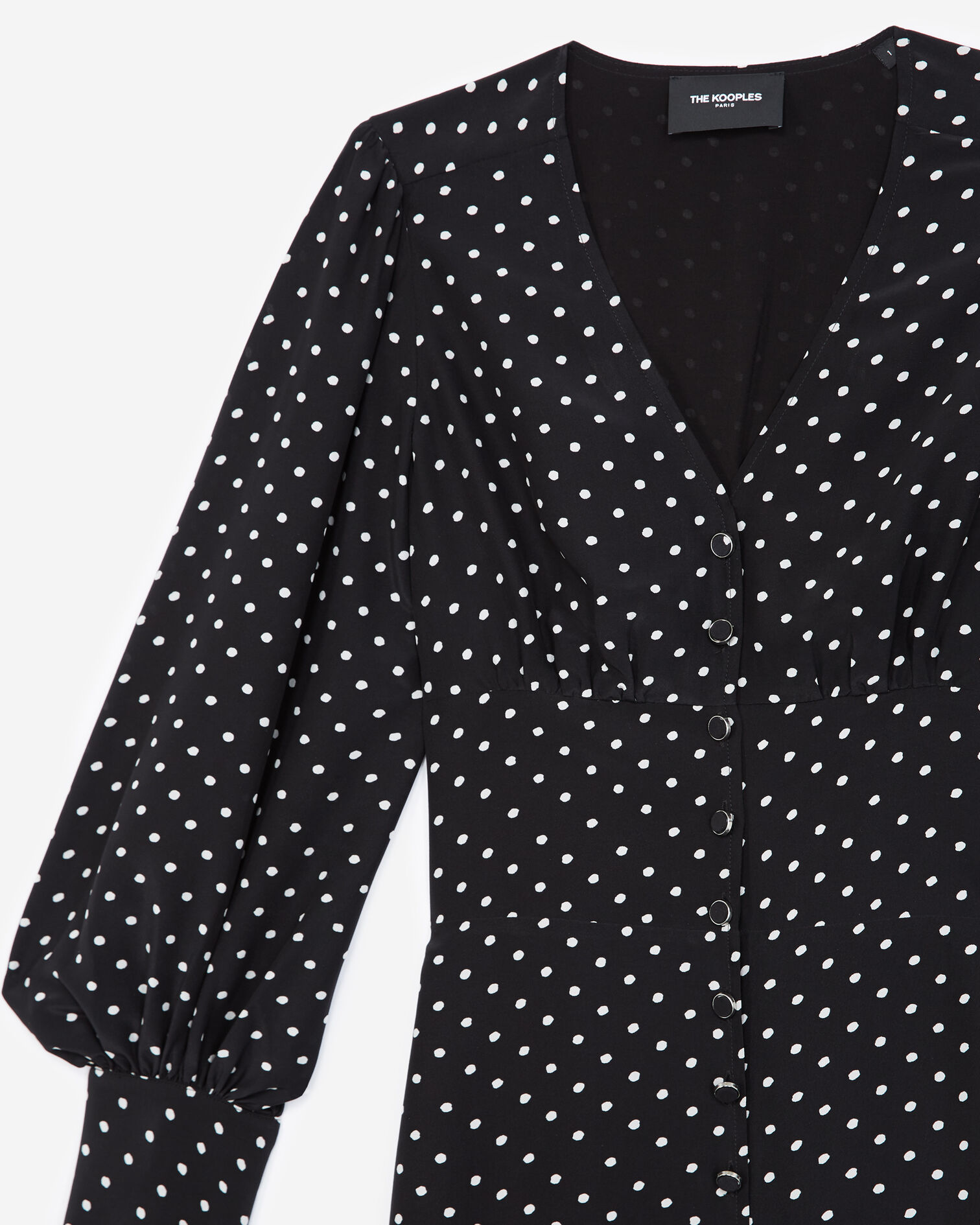 Robe courte noire boutonnée à pois, BLACK-ECRU, hi-res image number null