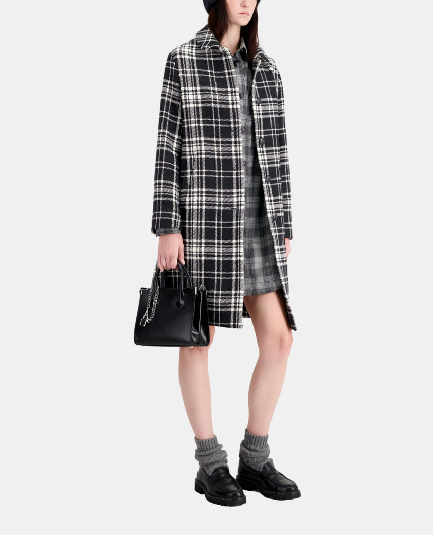 The Kooples FEMME BLACK WHITE manteau long à carreaux en laine mélangée