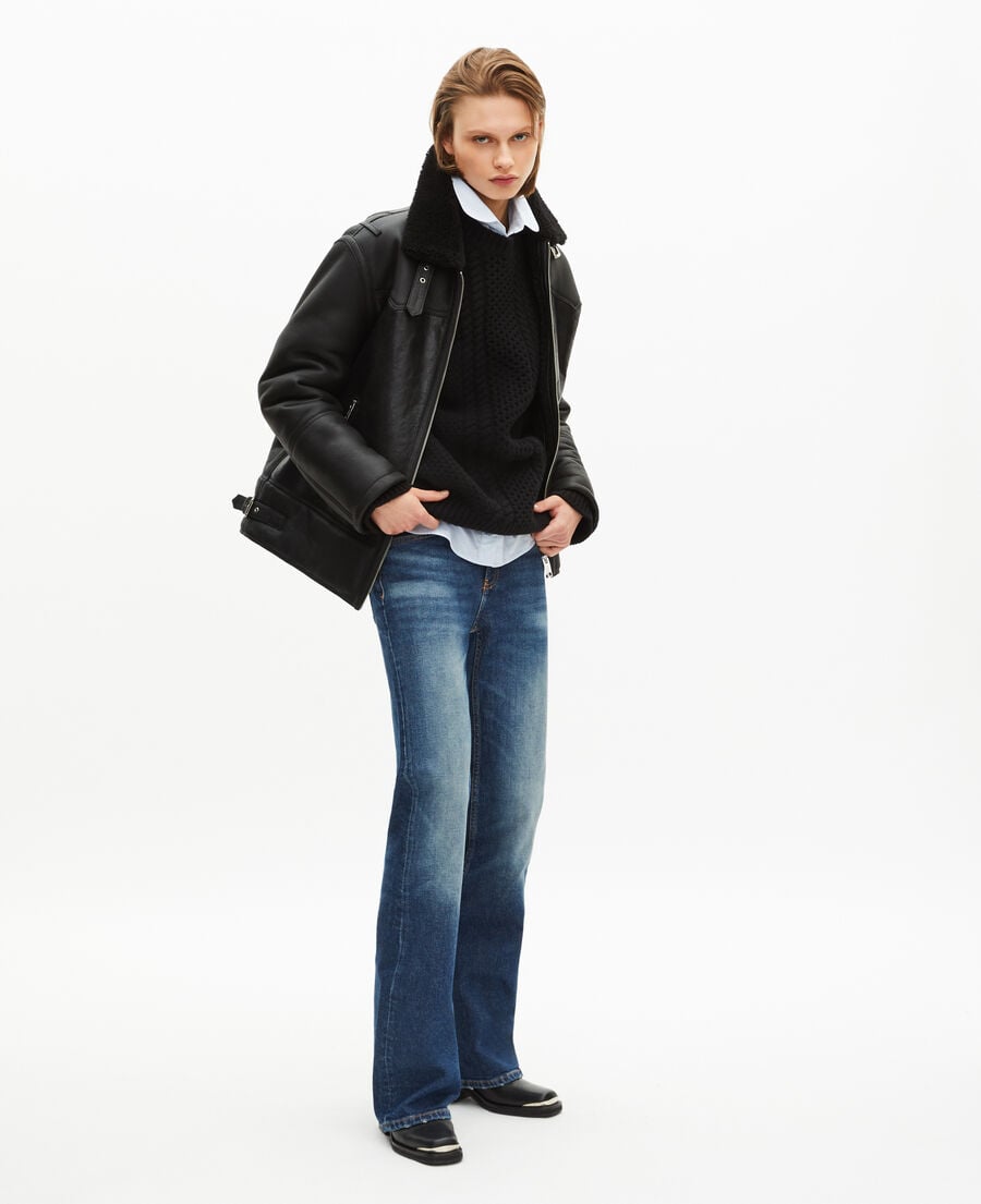 The Kooples F BLACK short black sherpa fleece with sherpa collar