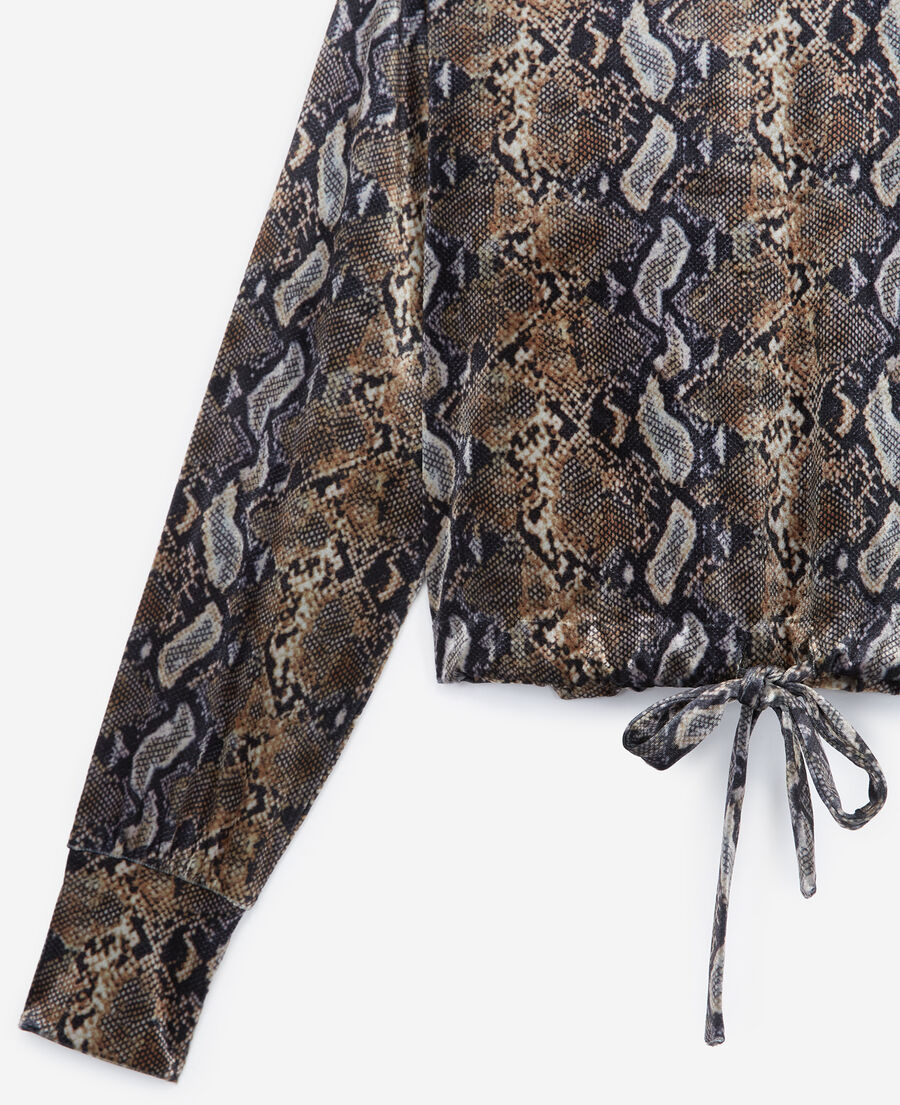 stretchy cropped sweatshirt in snake print