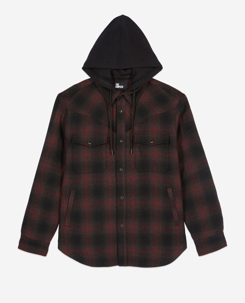 The Kooples HERREN BLACK-BORDEAUX blaue hemdjacke aus tweed mit karomuster