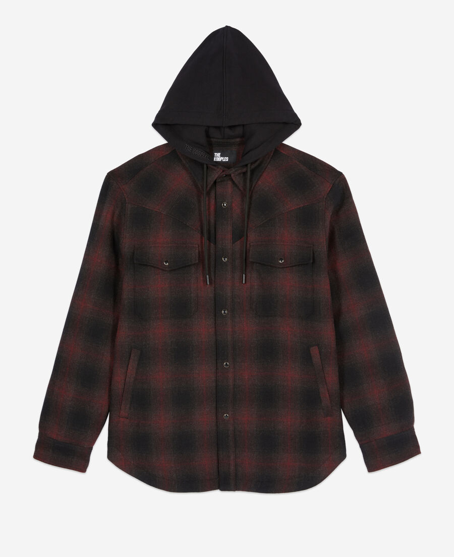 The Kooples HERREN BLACK-BORDEAUX blaue hemdjacke aus tweed mit karomuster