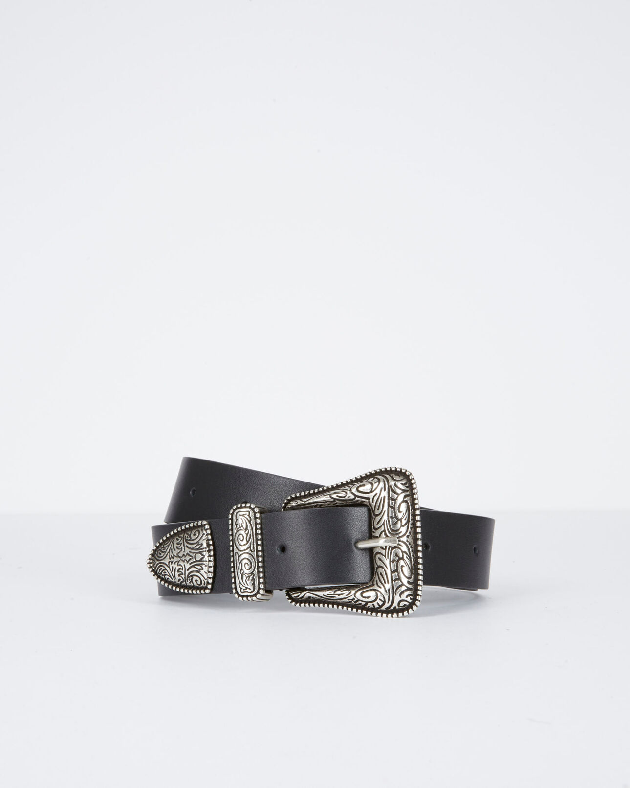 The Kooples MIXED BLACK wide black leather belt