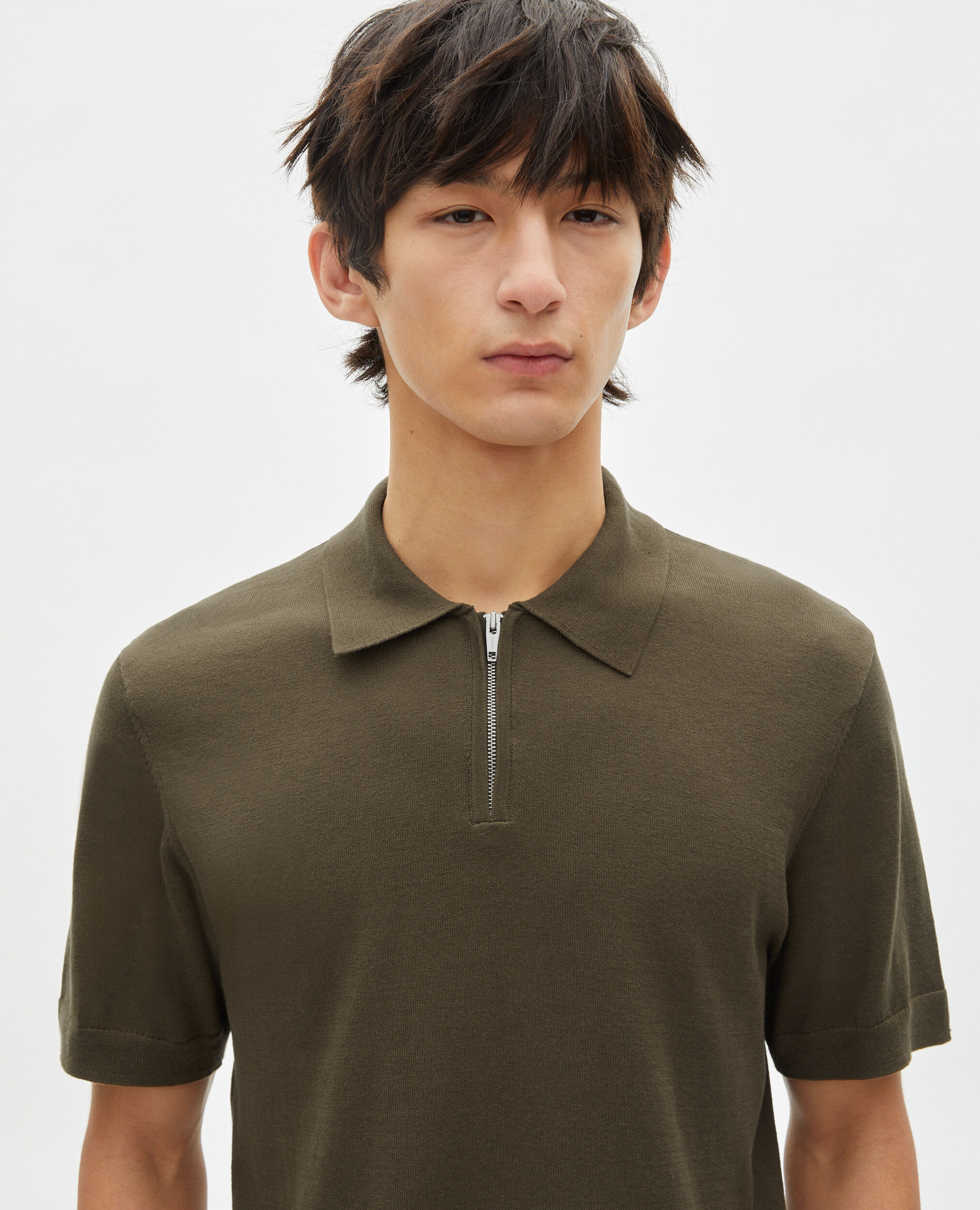 Khaki knit polo, OLIVE KAKI, hi-res image number null