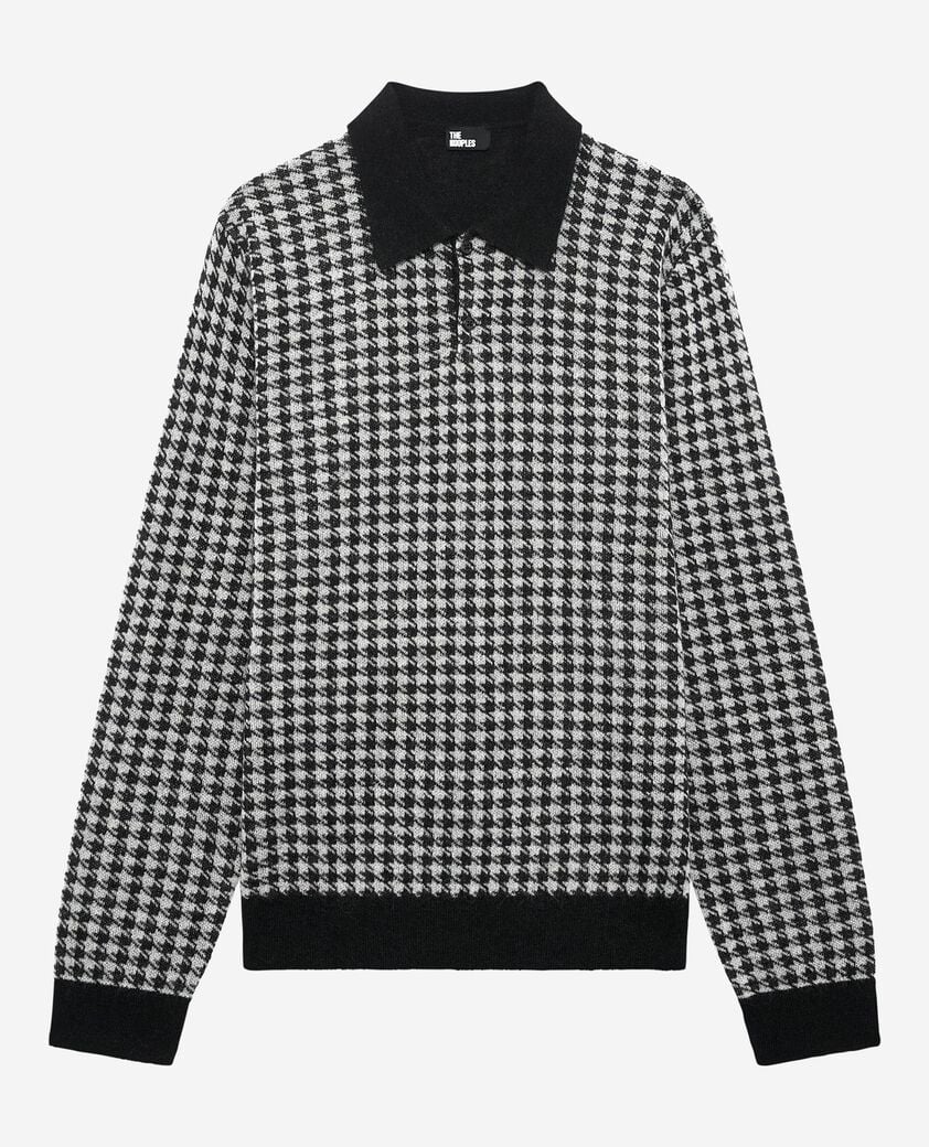 The Kooples HOMME BLACK WHITE pull en pied de poule noir