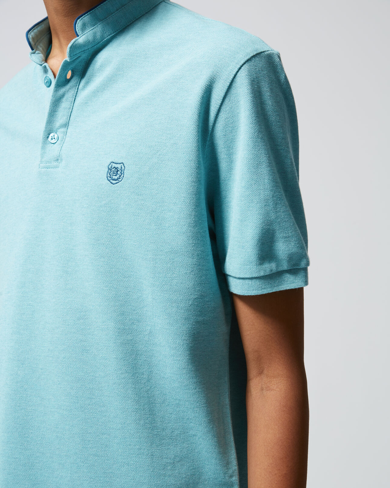 The Kooples HOMME AQUA GRN MEL / SAPHIR polo jersey vert détails contrastants