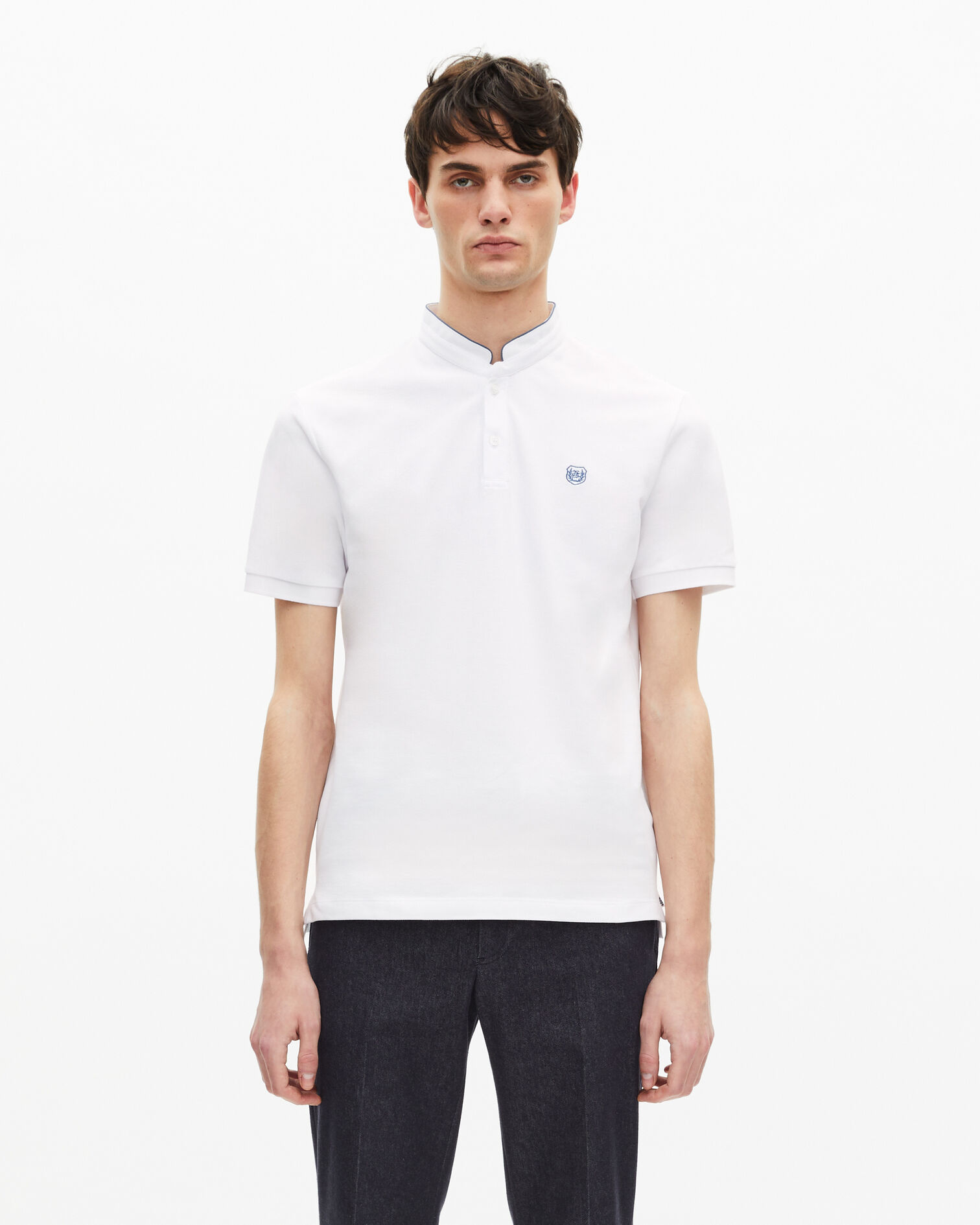White pique cotton polo t-shirt, WHITE / BLUE, hi-res image number null