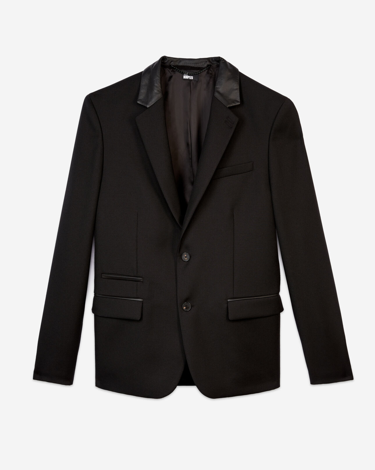 The Kooples MEN BLACK black wool blazer with leather details