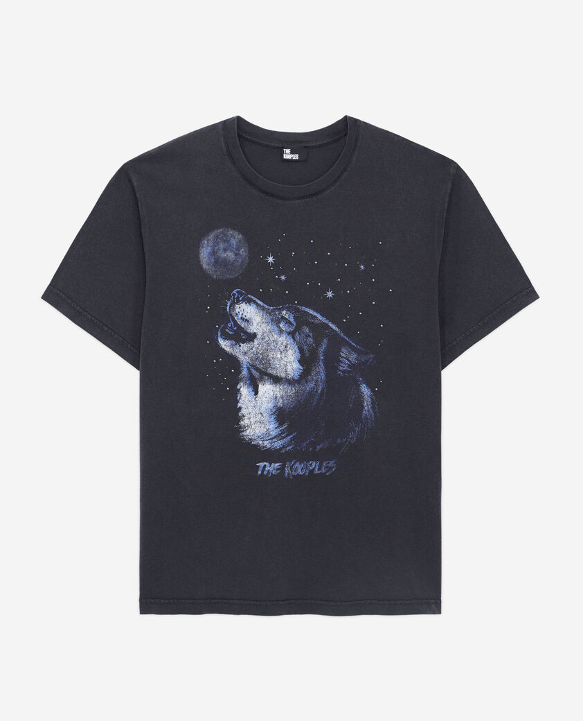 The Kooples FEMME BLACK WASHED t-shirt femme noir avec sérigraphie wolf