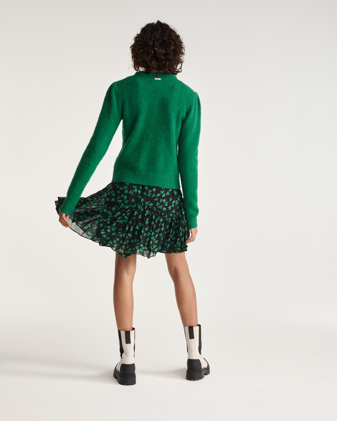 The Kooples WOMEN GREEN alpaca wool green sweater shoulder gather
