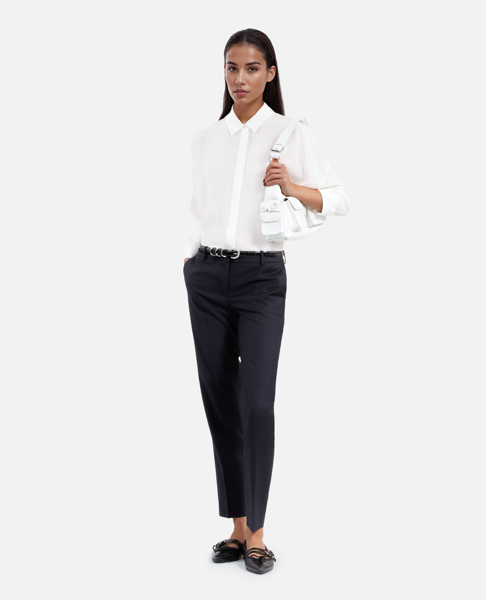Navy blue dress pants with white shirt sales