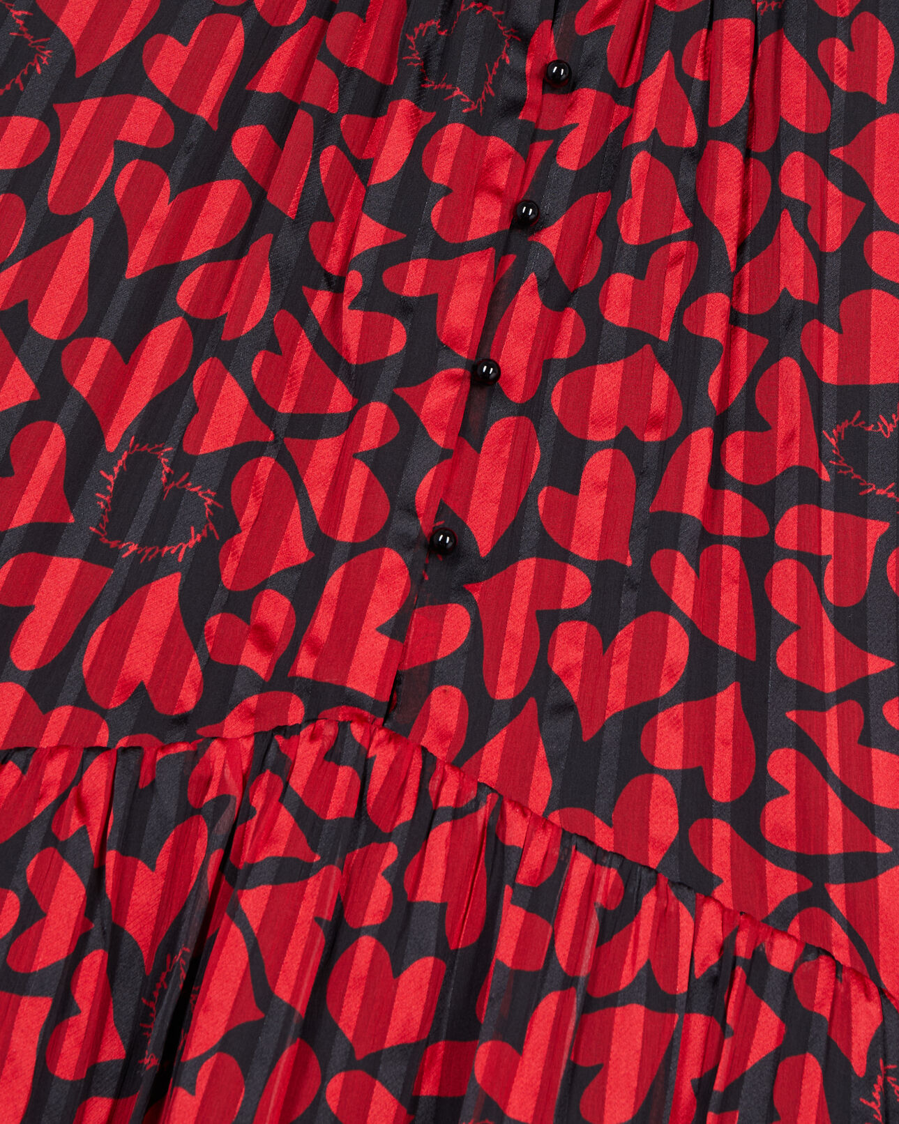 The Kooples WOMEN BLACK - RED short pleated heart print dress
