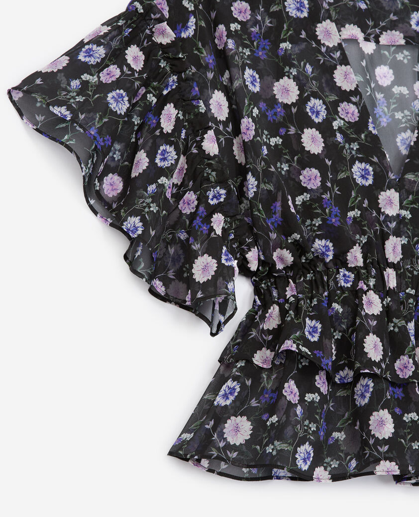 The Kooples WOMEN BLACK-PURPLE short-sleeved silk top with print