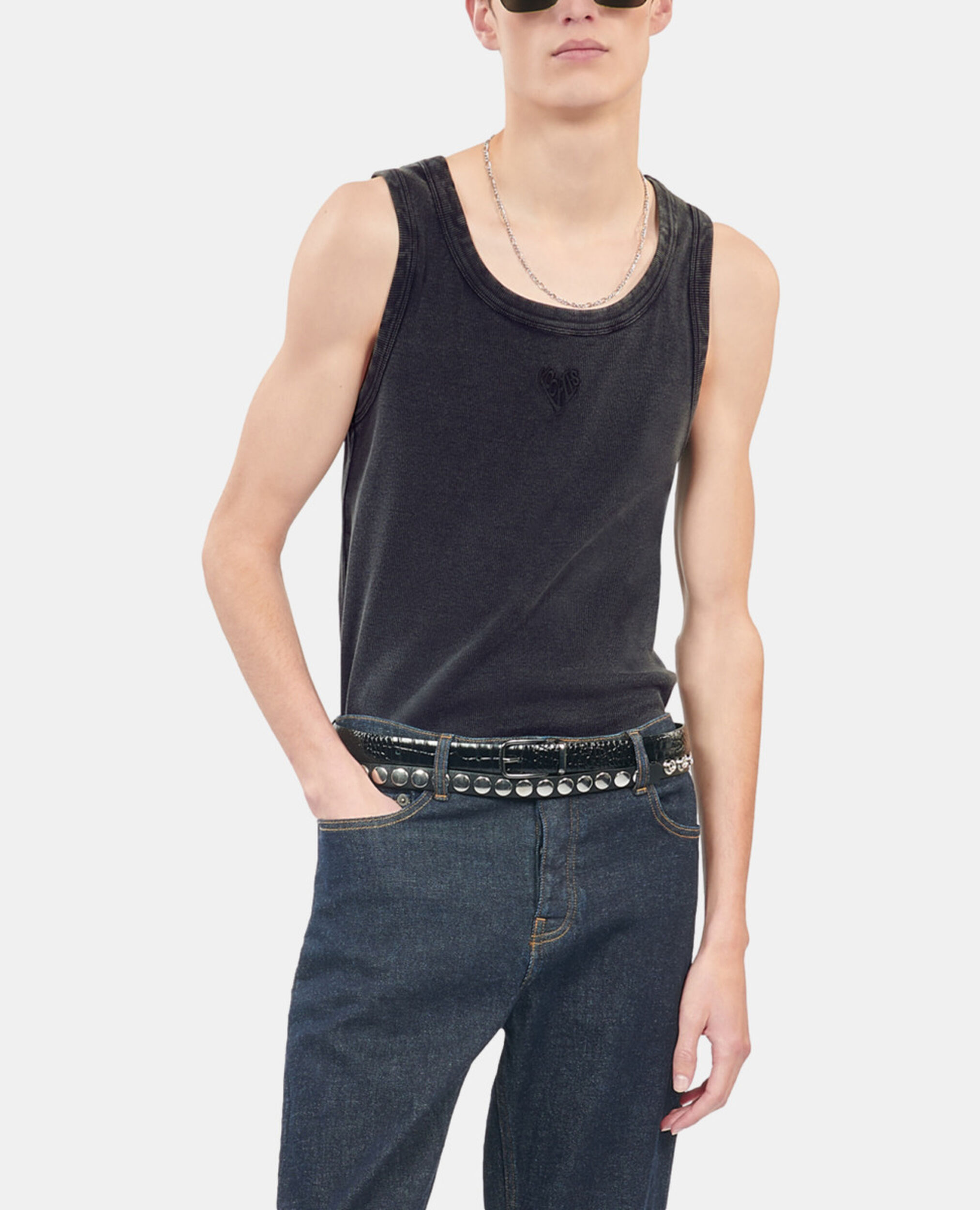 Black Kooples heart tank top, BLACK WASHED, hi-res image number null