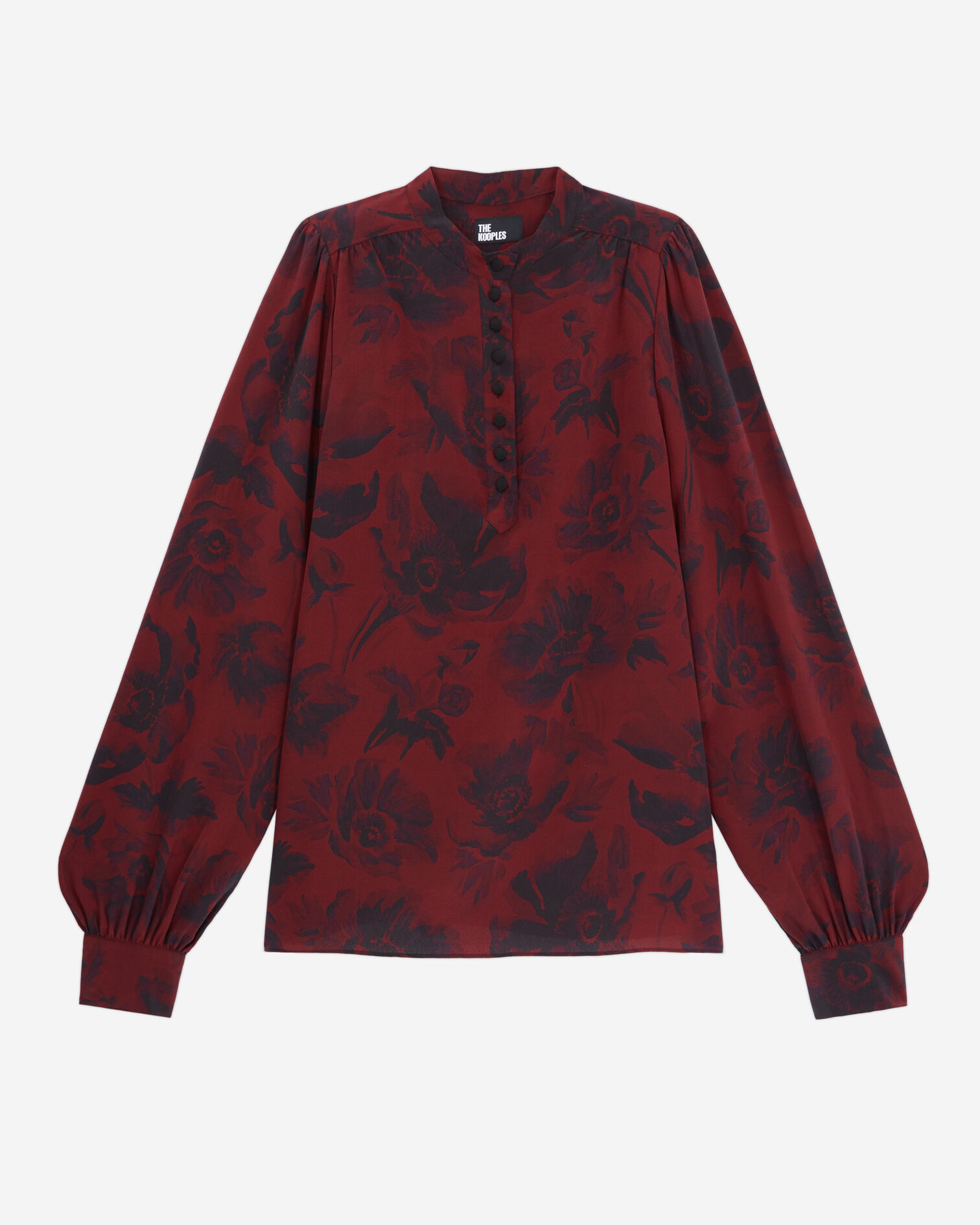 Printed top with buttoning, BLACK - BURGUNDY, hi-res image number null
